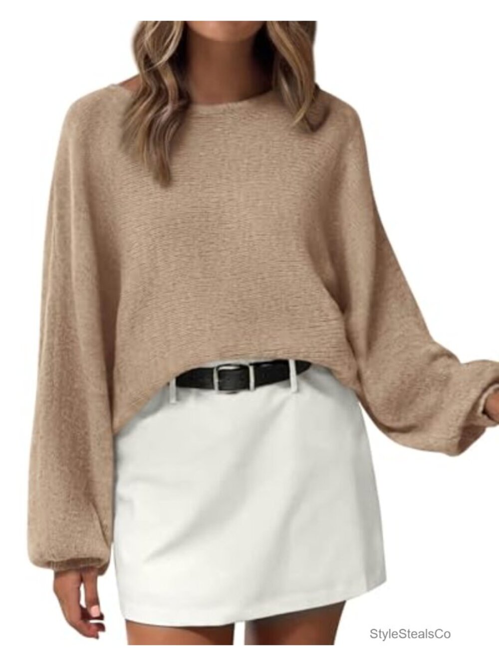 Oversized Boat Neck Batwing Knit Sweater Slouchy Pullover Top